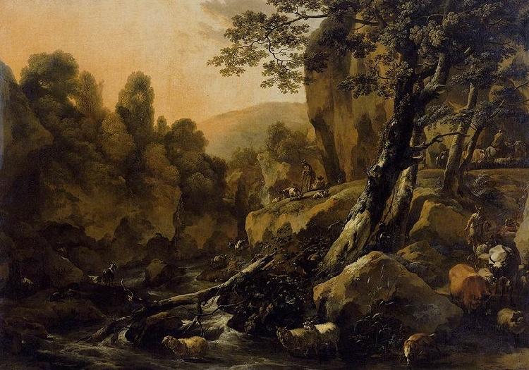 Nicolaes Pietersz. Berchem Herdsmen and Herds at a Waterfall Germany oil painting art